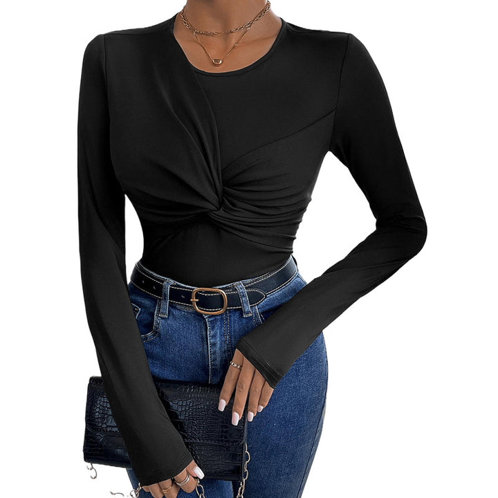 Damen Figurbetontes Twist-Longsleeve mit Knotendetail und Rundhalsausschnitt Echoarchiv