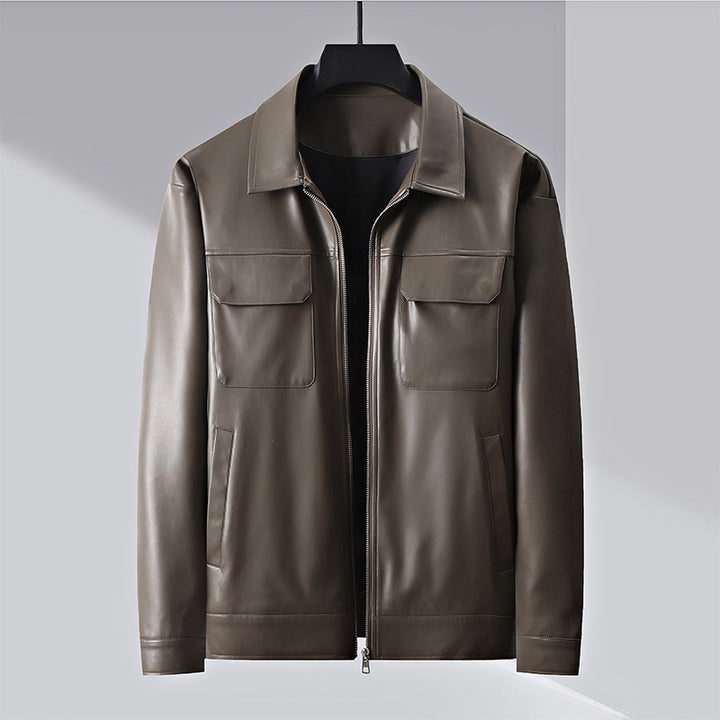 Herren minimalistische Lederimitatjacke mit durchgehendem Reißverschluss und aufgesetzten Brusttaschen Echoarchiv