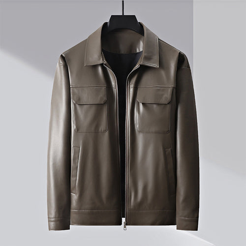 Herren minimalistische Lederimitatjacke mit durchgehendem Reißverschluss und aufgesetzten Brusttaschen Echoarchiv