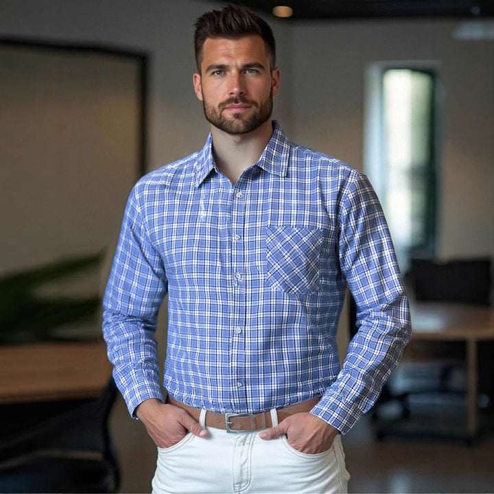 Herren Karierter Langarmhemd mit moderner Passform Echoarchiv