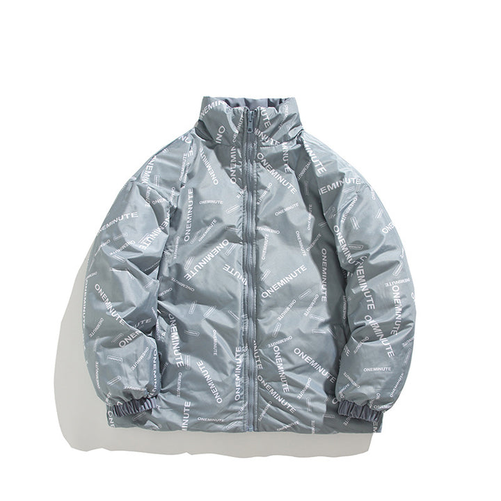 Herren Modische Steppjacke mit hohem Kragen und einzigartigem Schriftzug Echoarchiv