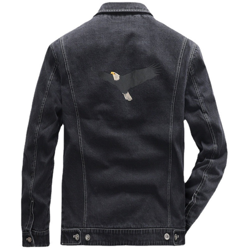 Herren Jeans-Truckerjacke mit Stickdetail und aufgesetzten Taschen – Denvaro