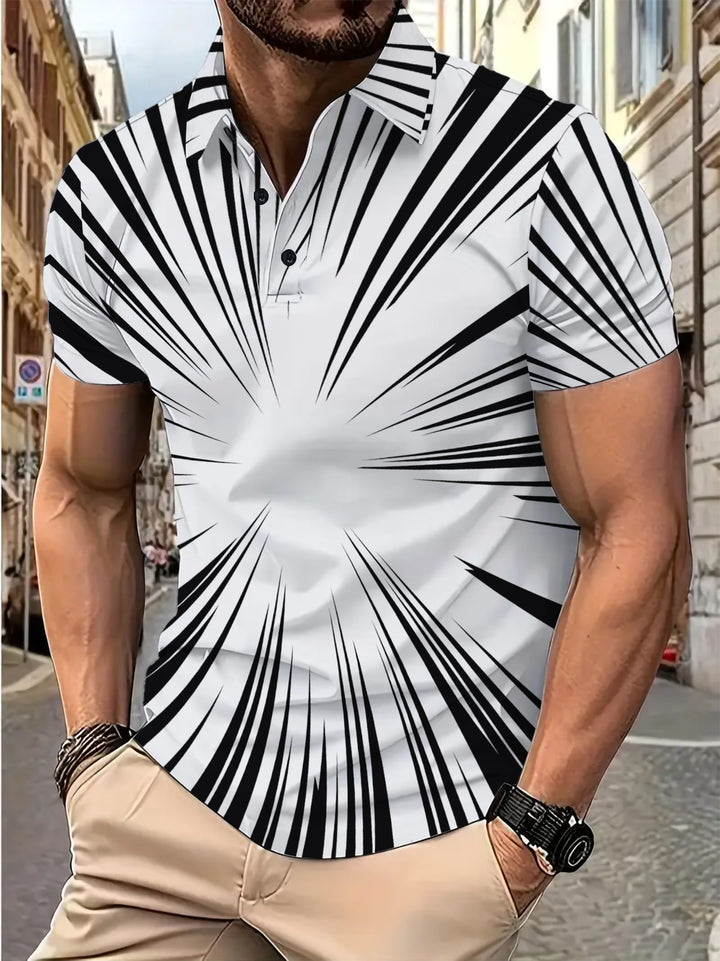 Herren Kurzarm Poloshirt mit dynamischem Strichdesign Echoarchiv