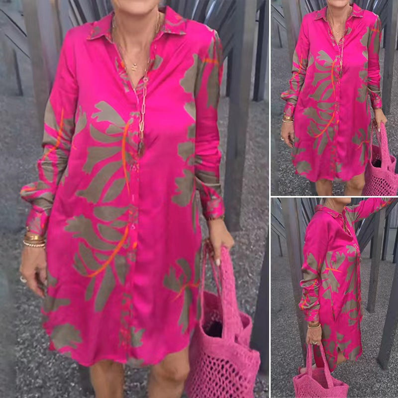 Damen nan knielanges Hemdblusenkleid mit durchgehender Knopfleiste, Kentkragen, Manschetten und lockerer A-Linien-Silhouette Echo Archiv