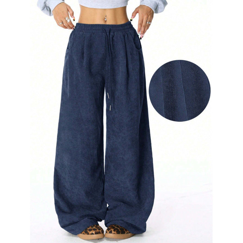 Damen Weite Cordhose mit hohem elastischem Bund und Kordel Echo Archiv