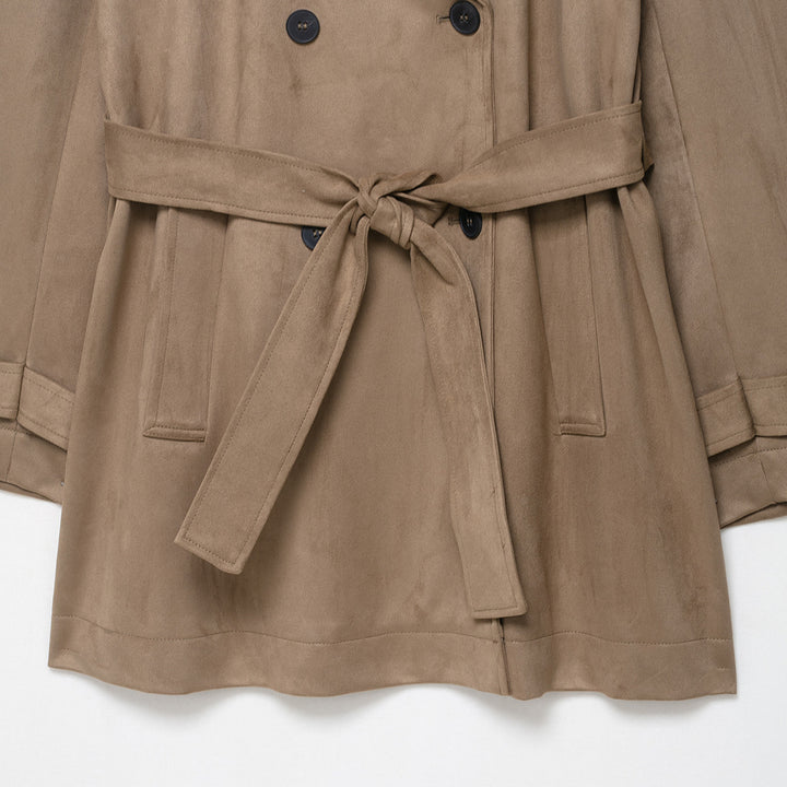 Damen Trenchcoat in Veloursleder-Optik doppeltreihig mit Taillengürtel Echoarchiv