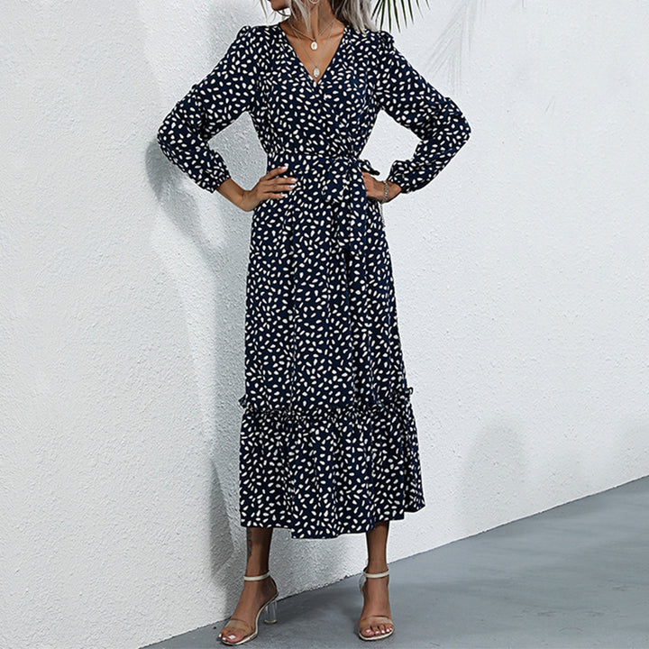 Damen Gemustertes Midikleid mit Wickel‑Optik, geraffter Taille und Stufenvolant Echoarchiv