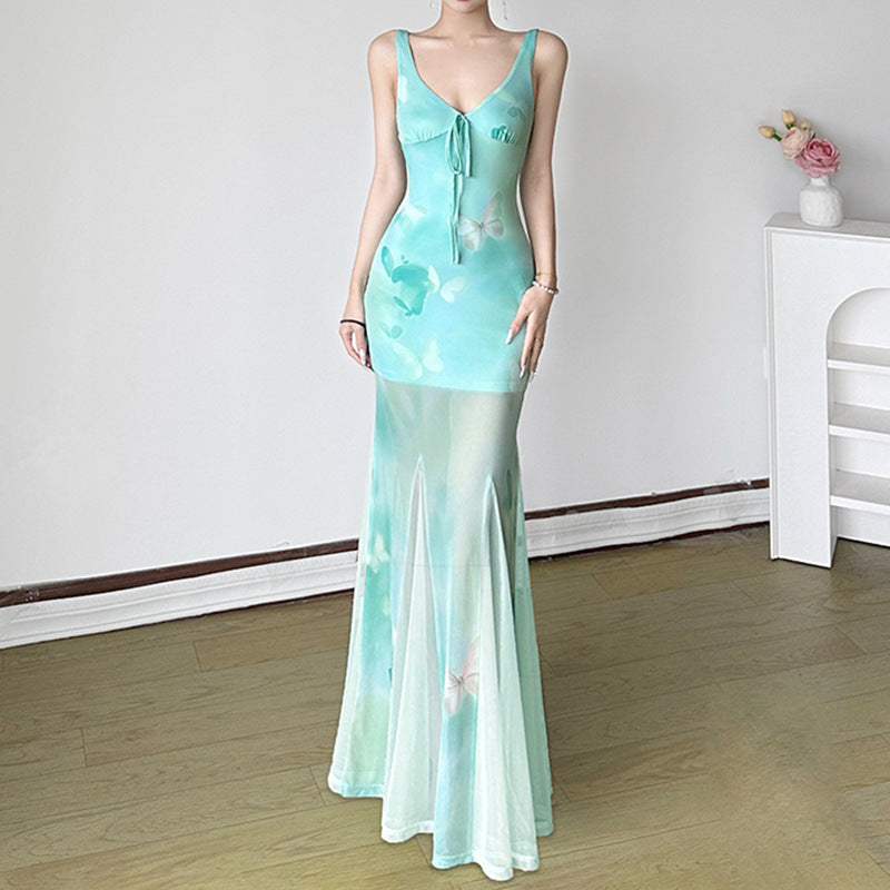 Damen Maxikleid mit transparenten Schichten und floralem Muster Echo Archiv