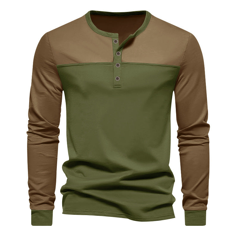 Herren nan zweifarbiges Langarmshirt im Henley-Stil mit Schulterpasse, kurzer Knopfleiste und Rippbündchen Echo Archiv