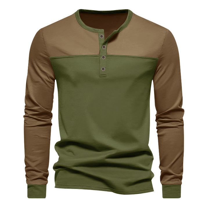 Herren nan zweifarbiges Langarmshirt im Henley-Stil mit Schulterpasse, kurzer Knopfleiste und Rippbündchen Echo Archiv