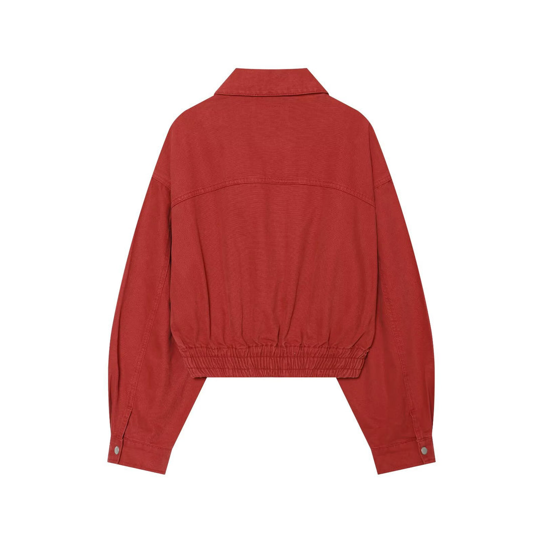 Damen Cropped Boxy‑Bomberjacke mit Hemdkragen, Reißverschluss und elastischem Saum Echoarchiv