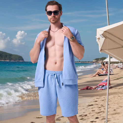 Herren lässiges Strandoutfit mit kurzärmligem Hemd und bequemen Shorts Echoarchiv