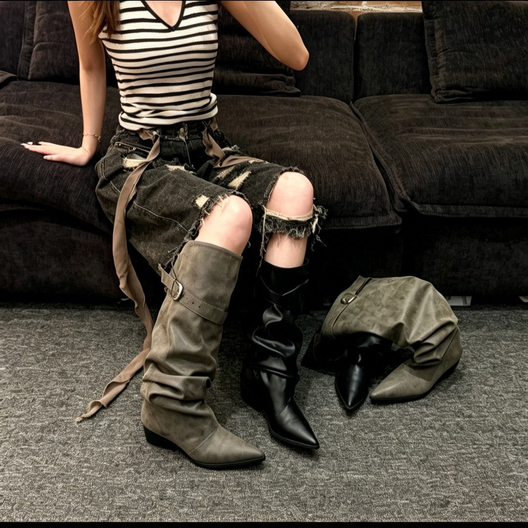 Damen Modische Stiefel mit hohem Schaft Echo Archiv
