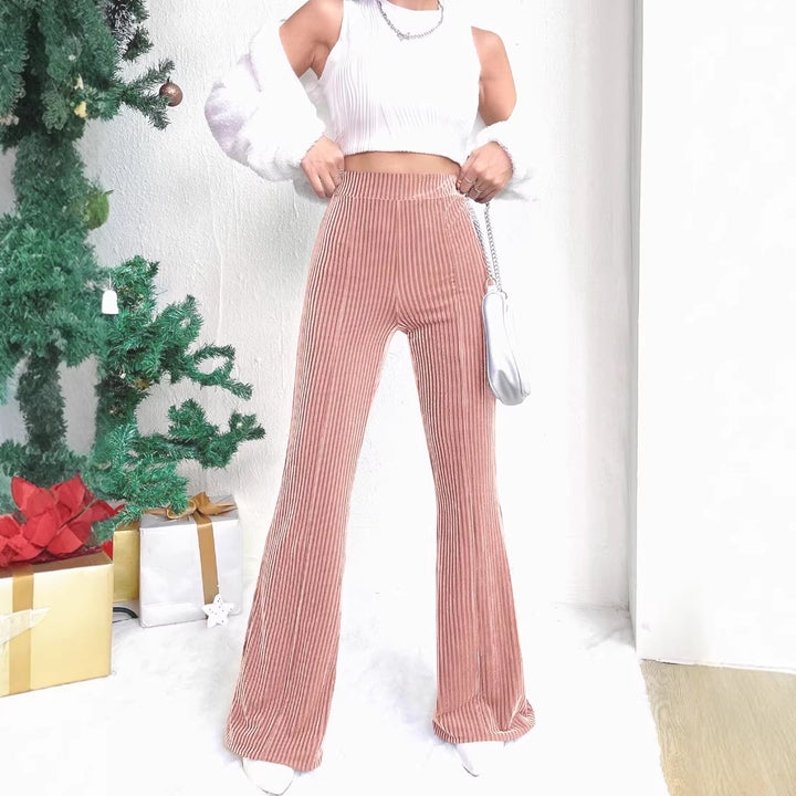 Damen Hochtaillierte gerippte Samt-Hose mit weitem Bein Echo Archiv
