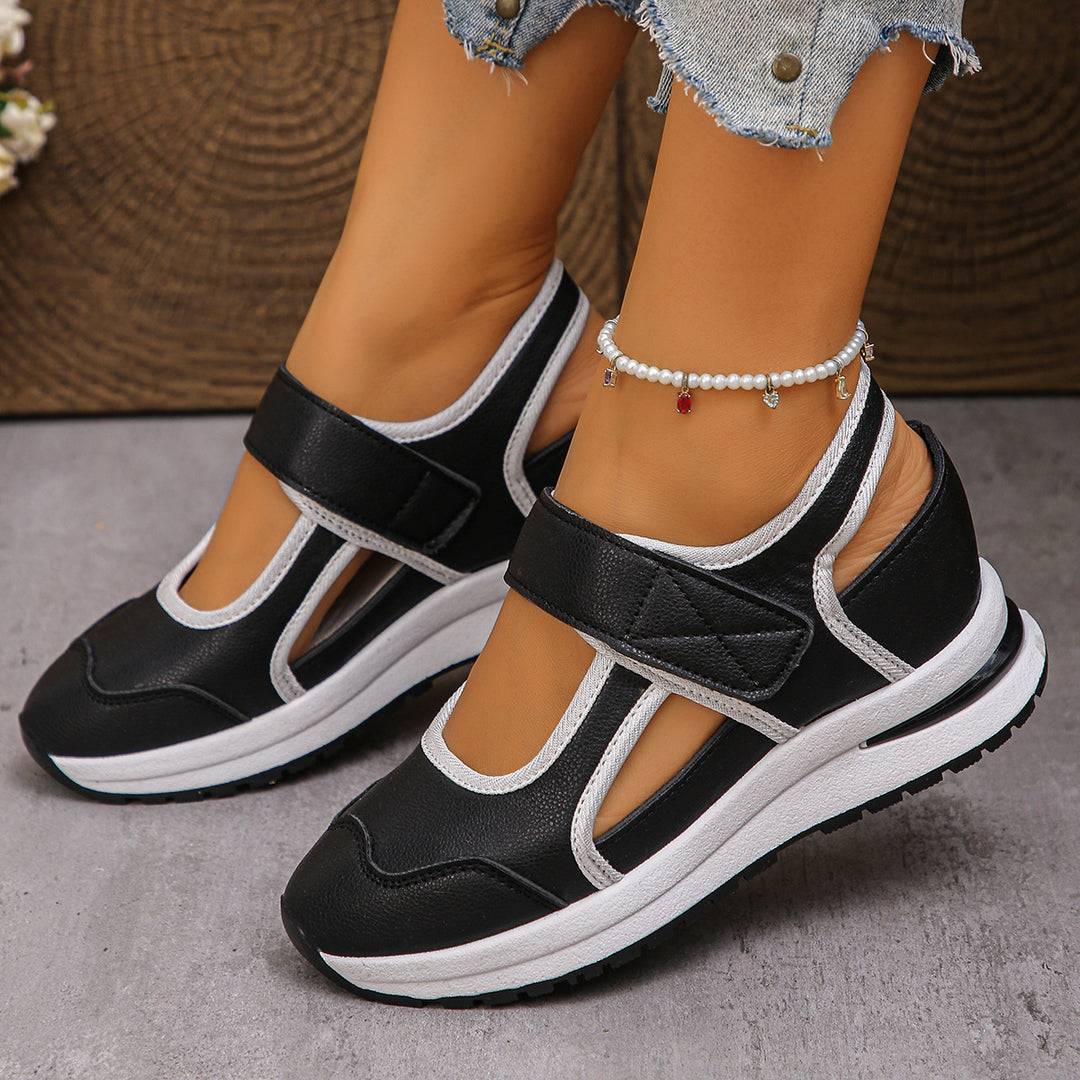 Damen sportliche Slingback-Sneakers mit Klettverschluss und leichter Keilsohle – Névara