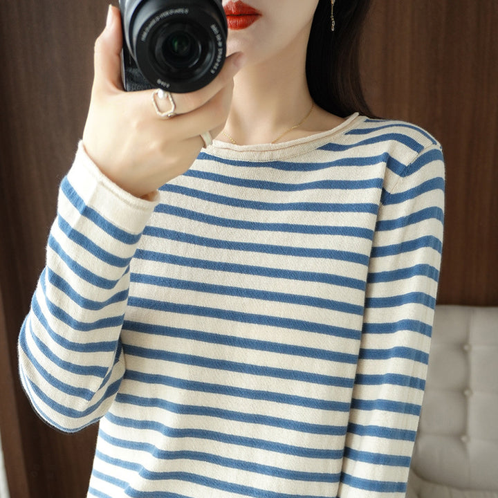 Damen Maritim inspirierter Baumwoll-Feinstrickpullover mit Streifen und leicht kastiger Silhouette Echoarchiv