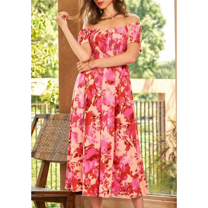 Damen Off-Shoulder Midikleid im floralen Design mit elastischem Oberteil und voluminösem Rock Echo Archiv