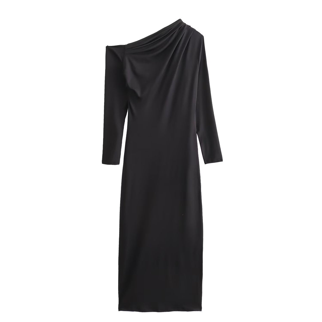 Damen Asymmetrisches One-Shoulder Maxikleid mit langem Ärmel Echoarchiv