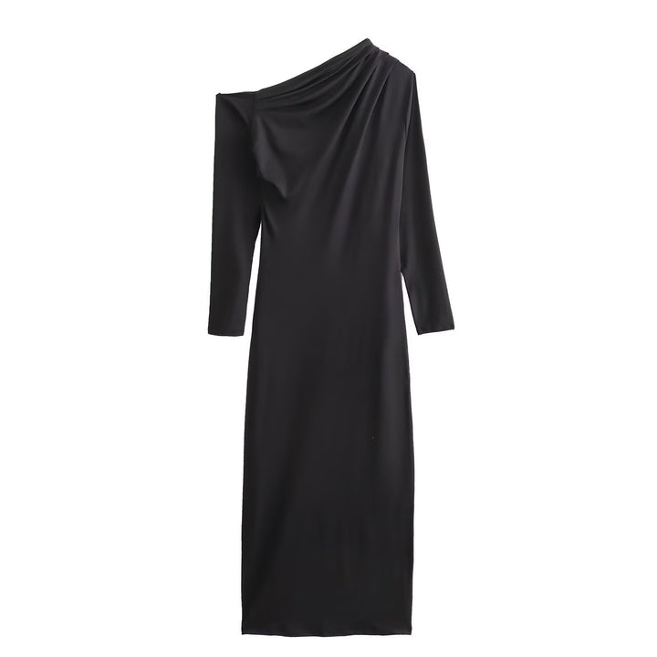 Damen Asymmetrisches One-Shoulder Maxikleid mit langem Ärmel Echoarchiv
