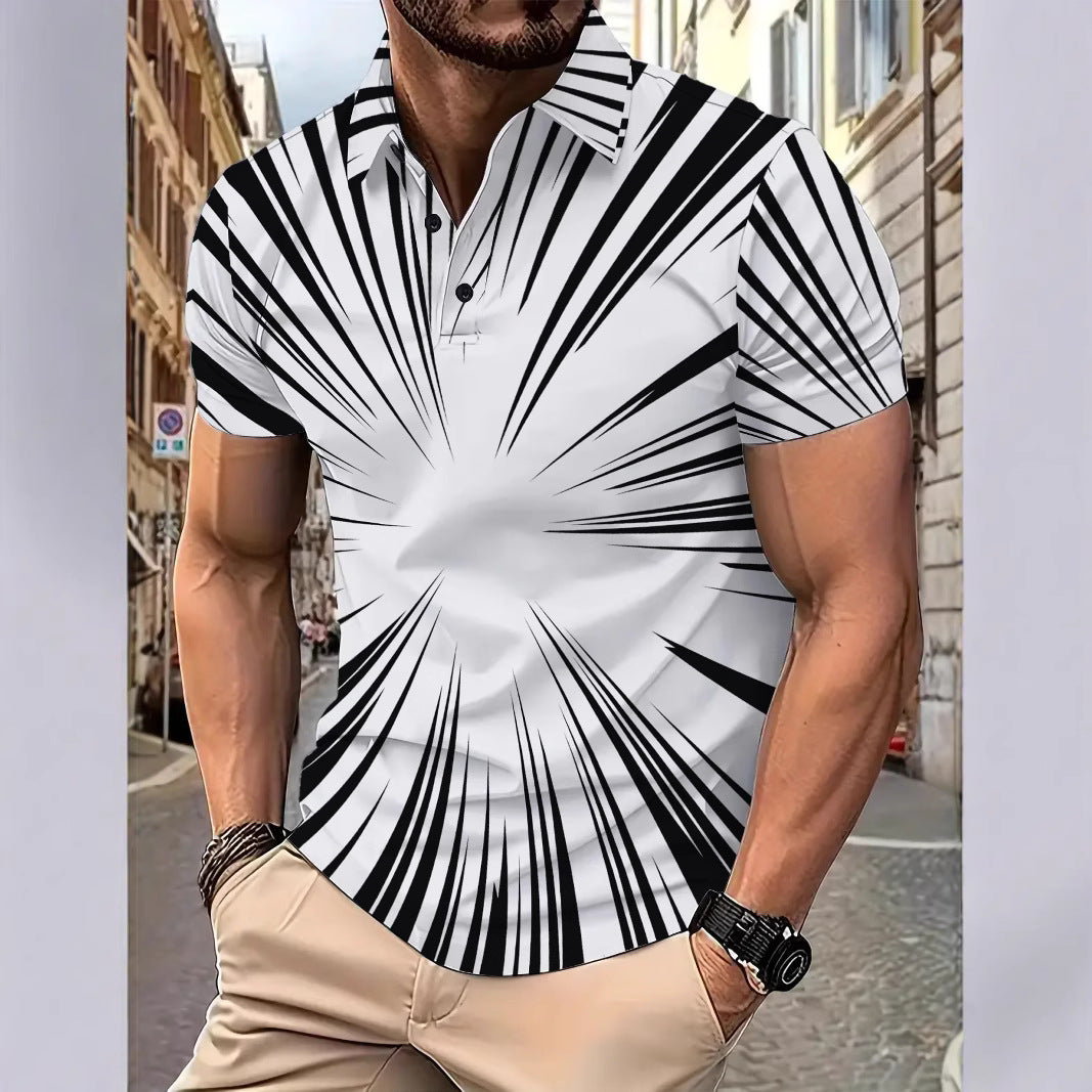 Herren Kurzarm Poloshirt mit dynamischem Strichdesign Echoarchiv