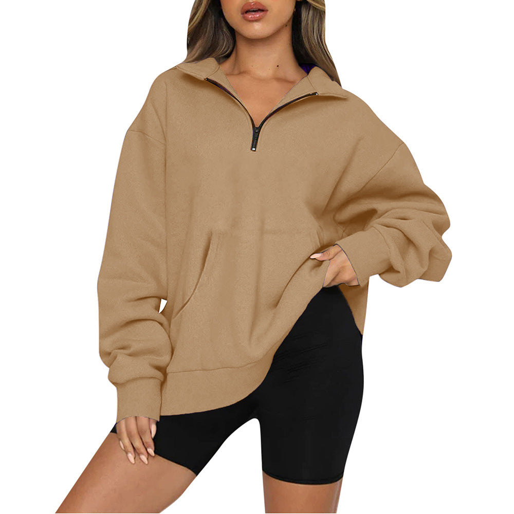 Damen nan Oversize-Halbzip-Kapuzenpullover mit Kängurutasche und verlängertem Saum Echo Archiv