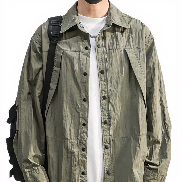 Herren Leichte Overshirt-Hemdjacke im Relaxed-Look mit Druckknopfleiste und Faltendetail Echoarchiv