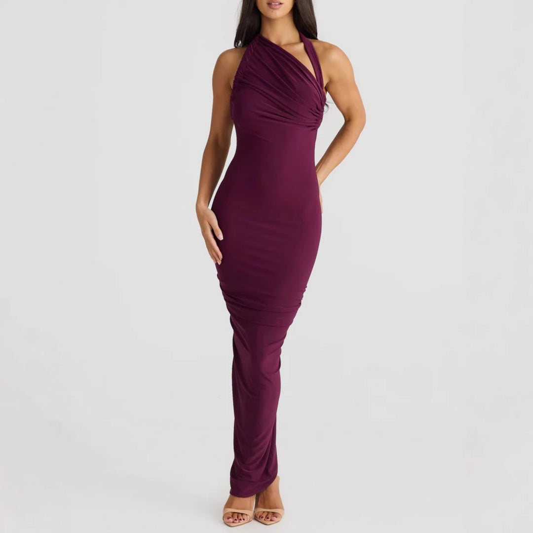 Damen Elegantes langes Wickelkleid mit schulterfreiem Design und gerafftem Oberteil Echo Archiv