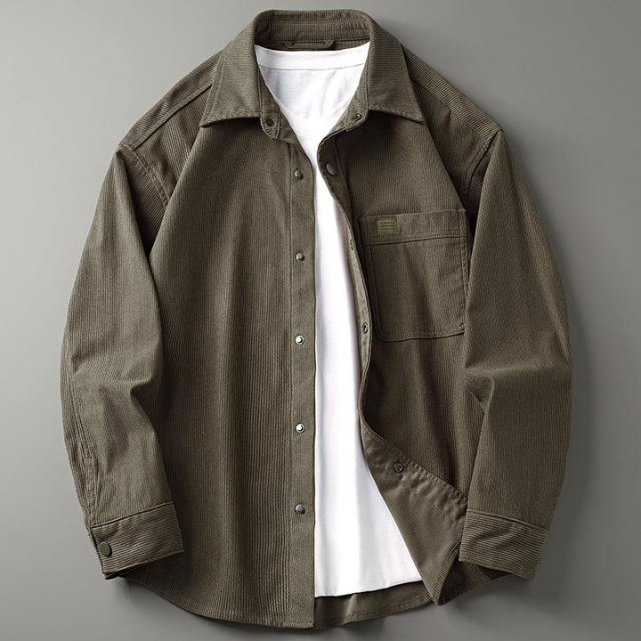 Herren Cord-Overshirt im Worker-Look mit Druckknopfleiste und aufgesetzter Brusttasche Echoarchiv