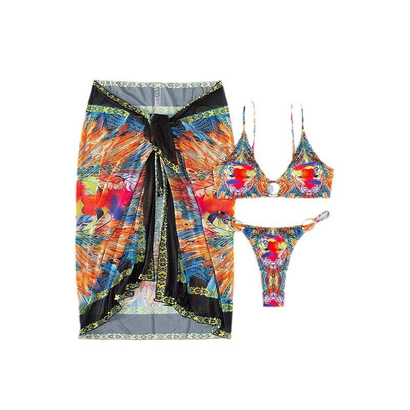 Damen Bikini-Set mit elegantem Wickelrock und modischem Ringdetail Echo Archiv