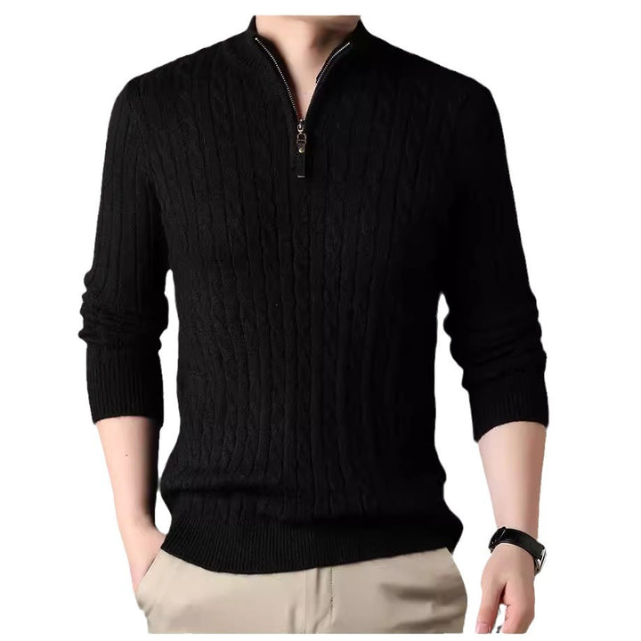 Herren Pullover mit Zipper und strukturiertem Zopfmuster Echoarchiv