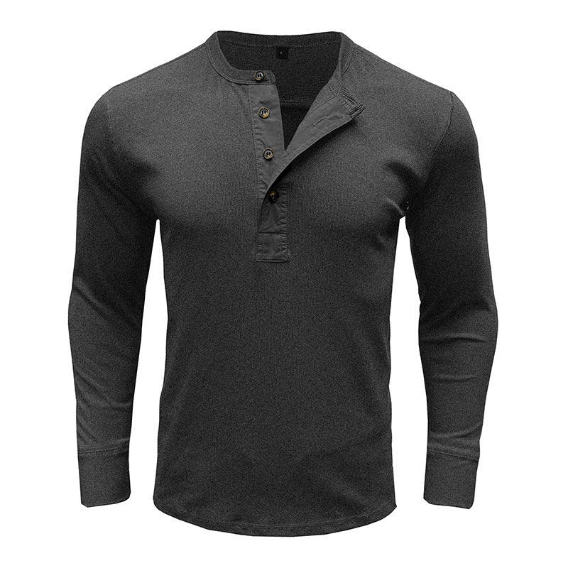 Herren Langarm-Henley-Shirt mit modischem Knopfdesign und strukturierter Oberfläche Echoarchiv