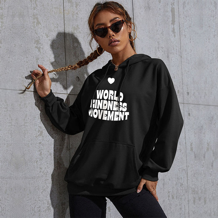 Damen Lässiger Oversize-Kapuzenpullover mit Statement-Print, Kängurutasche und Rippbündchen Echoarchiv