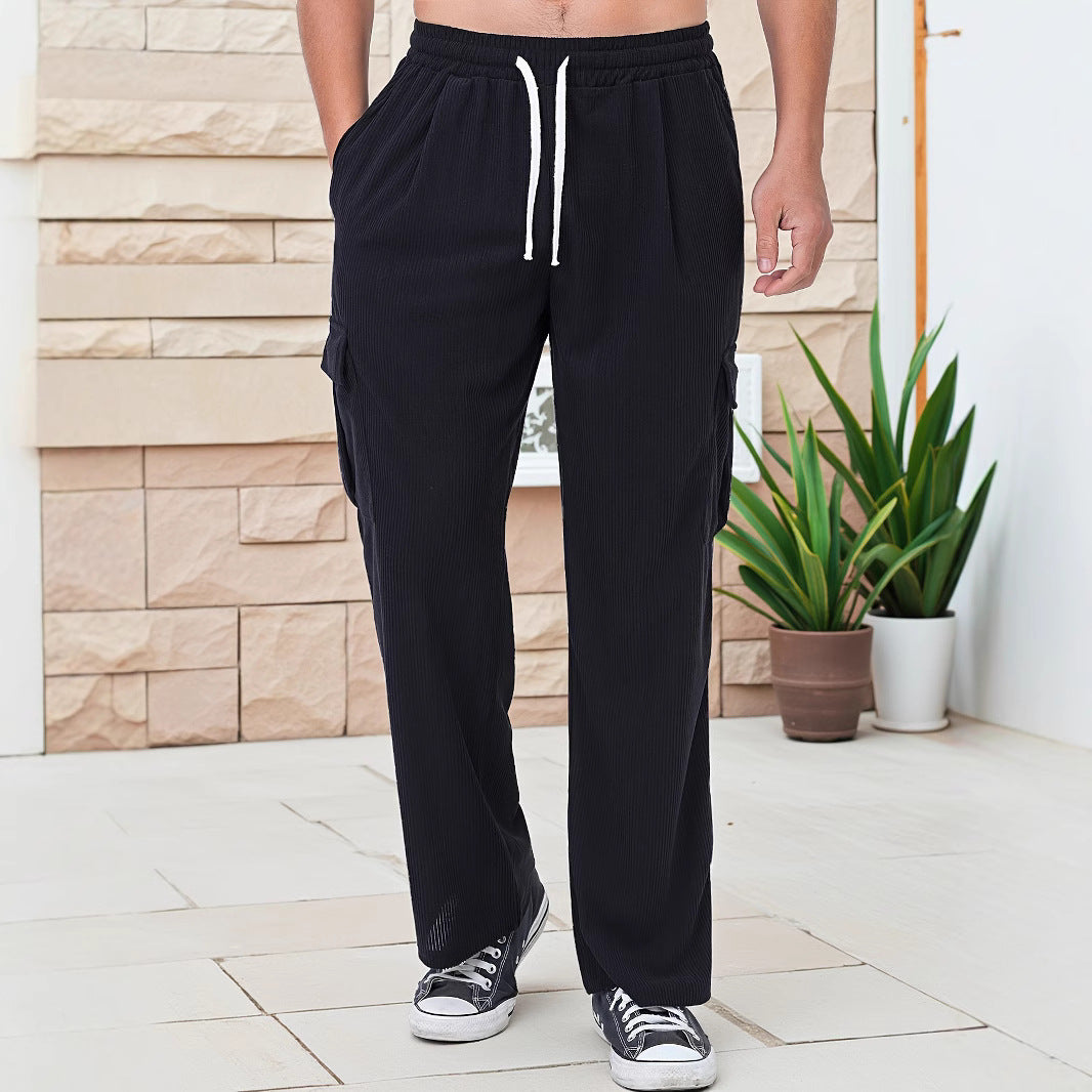 Herren Cord-Optik Cargo-Jogger mit Tunnelzug, elastischem Bund und aufgesetzten Klapptaschen – Bravaro