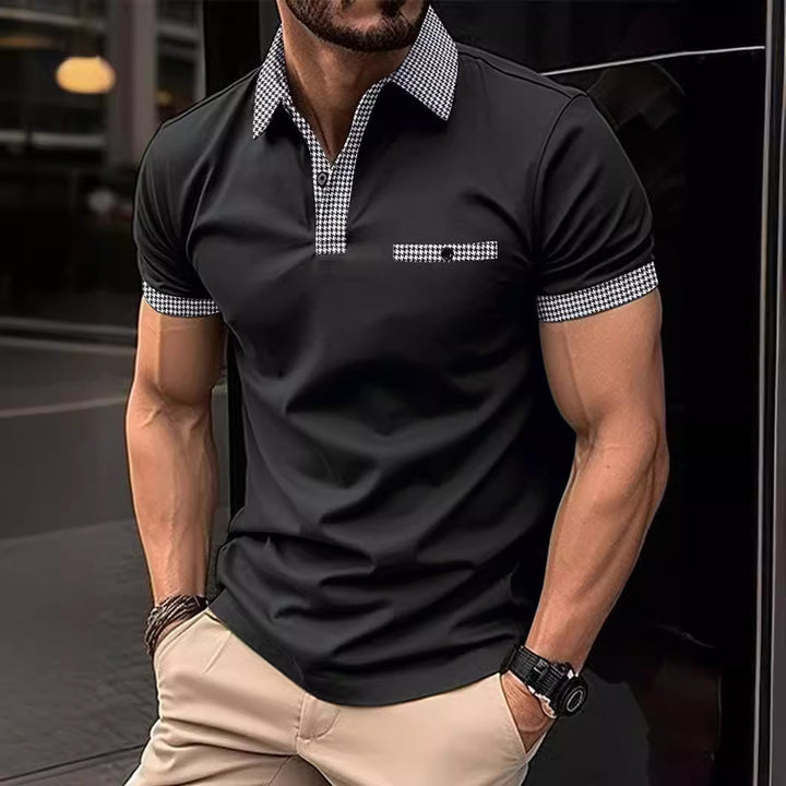 Herren Poloshirt mit kariertem Kragen und praktischer Brusttasche Echoarchiv