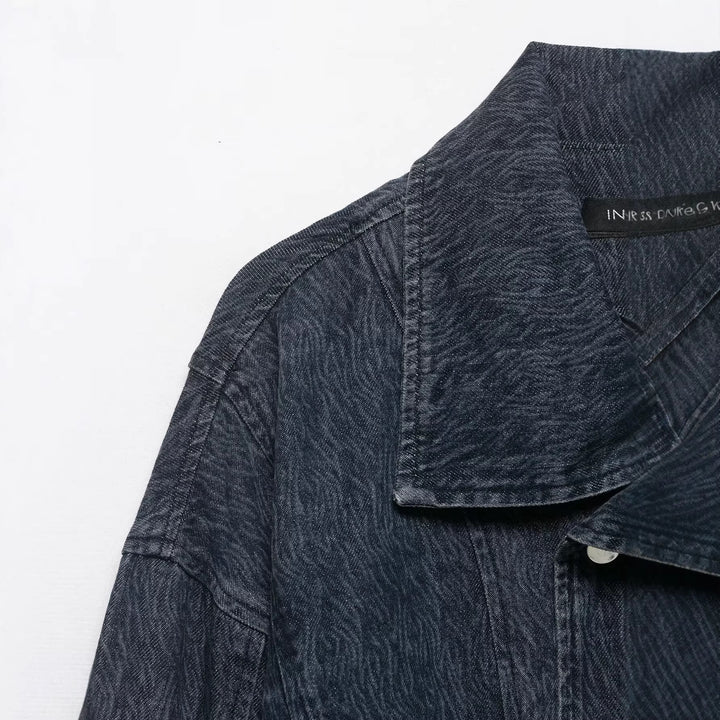 Damen Kurz geschnittene Oversize-Jeansjacke mit weitem Schalkragen Echo Archiv