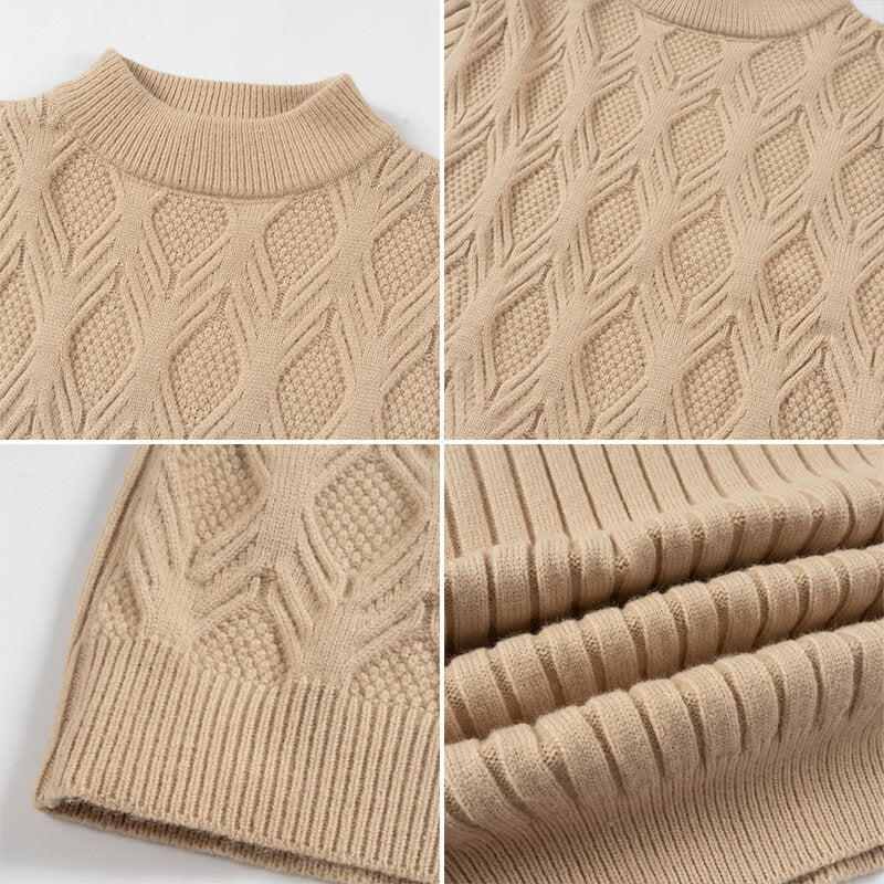 Herren Feiner Zopfmuster-Pullover mit kurzem Stehkragen und Raglanärmeln Echo Archiv