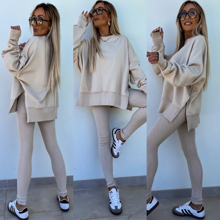 Damen nan Oversize Sweatshirt mit taillierten Rib-Leggings Set Echo Archiv