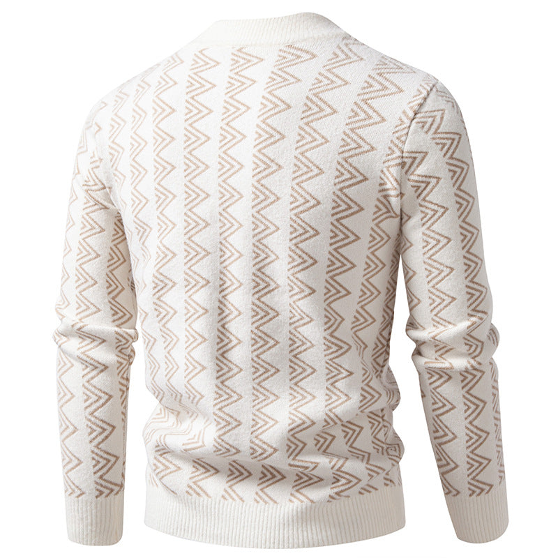 Herren Feinstrick-Mockneck-Pullover mit geometrischem Zickzack-Jacquard Echo Archiv