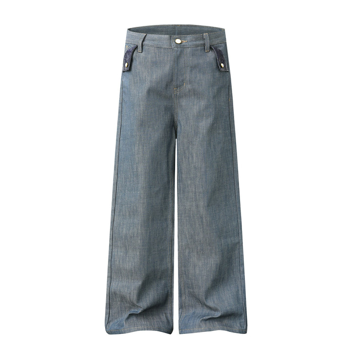 Damen Hochtaillierte weite Jeanshose mit dekorativen Pattentaschen und geradem Bein Echoarchiv