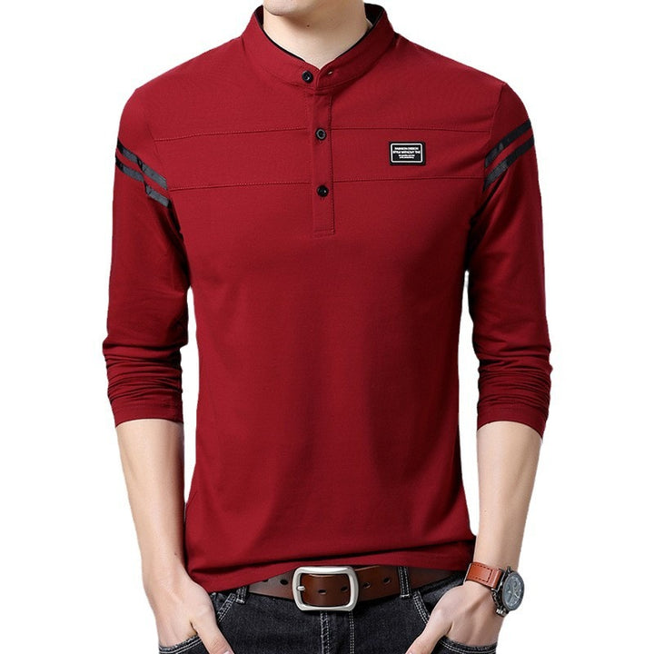 Herren Slim-Fit Langarm-Henley mit Stehkragen und Schulterstreifen Echo Archiv