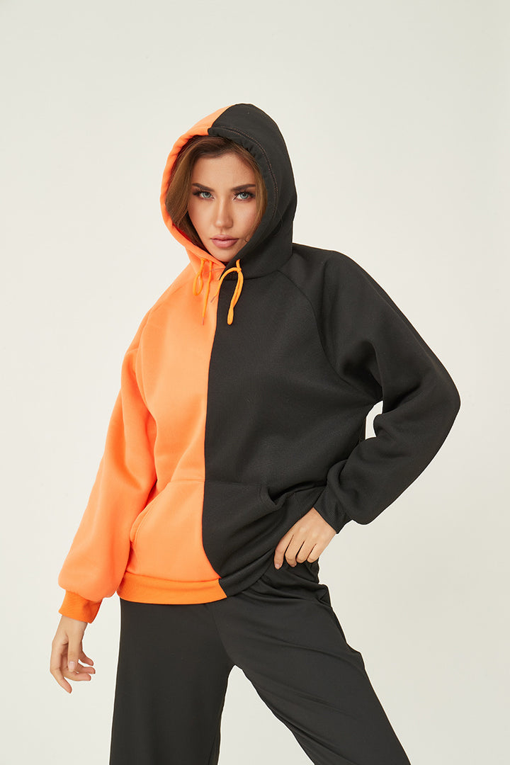Damen Kapuzenpullover mit kontrastreichem Blockdesign, Oversize-Schnitt und Kängurutasche – Auréline