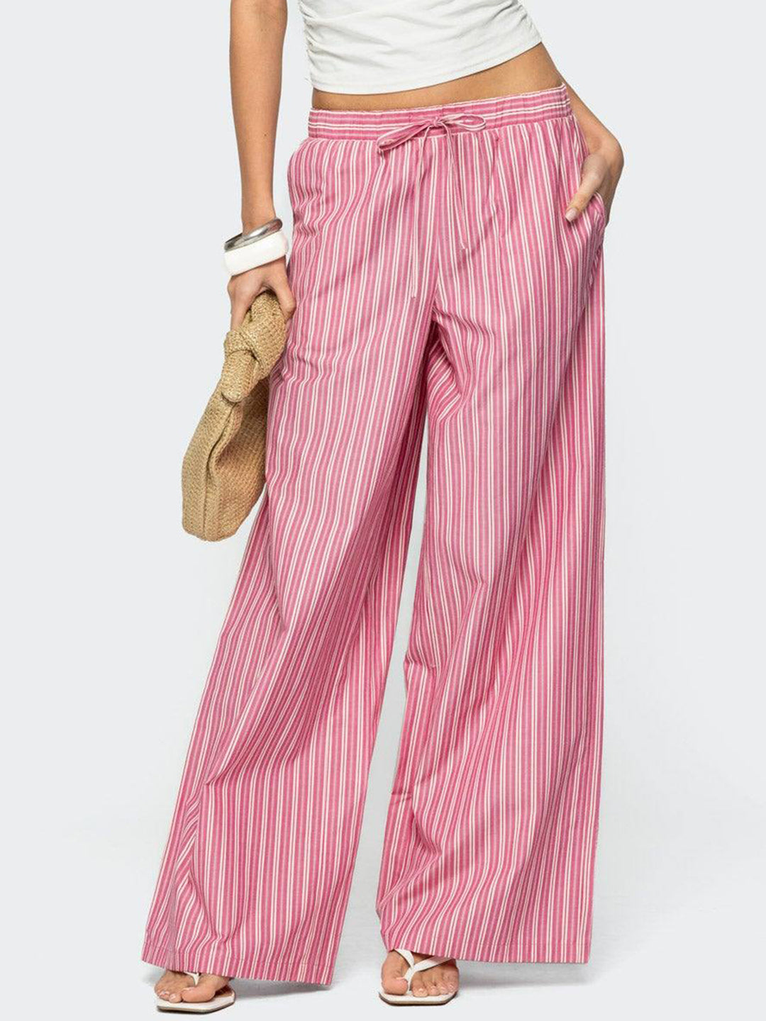Damen Leichte Palazzohose mit weitem Bein, Tunnelzug und Eingrifftaschen – Avérine