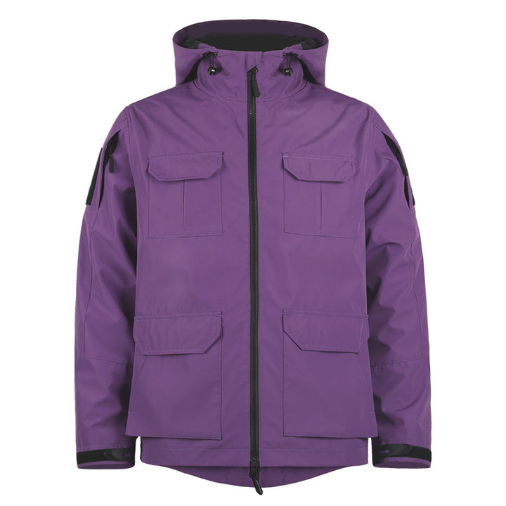 Men's technical hooded utility field jacket with four flap cargo pockets and two-way zipper – Cavarno