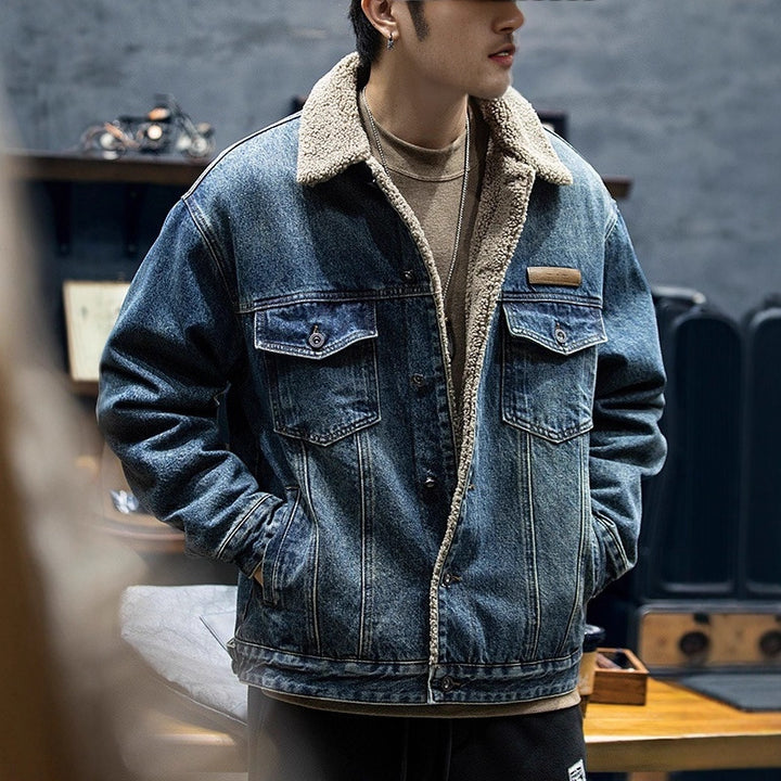 Herren Lässige Jeansjacke mit Teddyfutter Echoarchiv