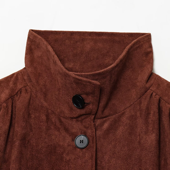 Damen Kurzjacke aus Velourslederimitat mit Stehkragen, gerafften Balloonärmeln und Knopfleiste Echo Archiv