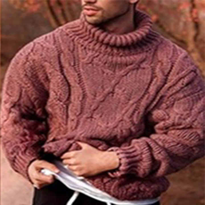 Herren Strickpullover mit hohem Kragen und strukturiertem Zopfmuster Echoarchiv