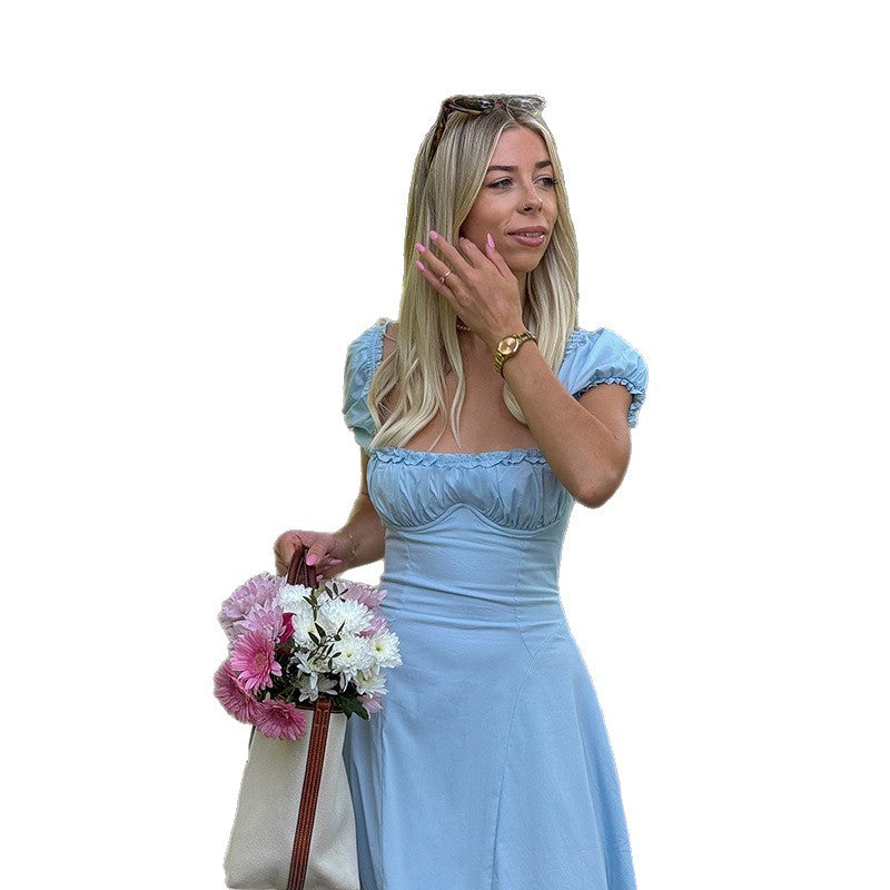 Damen Maxi-Kleid mit voluminösen Puffärmeln und elastischem Ausschnitt Echo Archiv