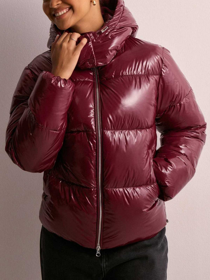 Damen Trendige Hochglanz Daunenjacke mit Kapuze