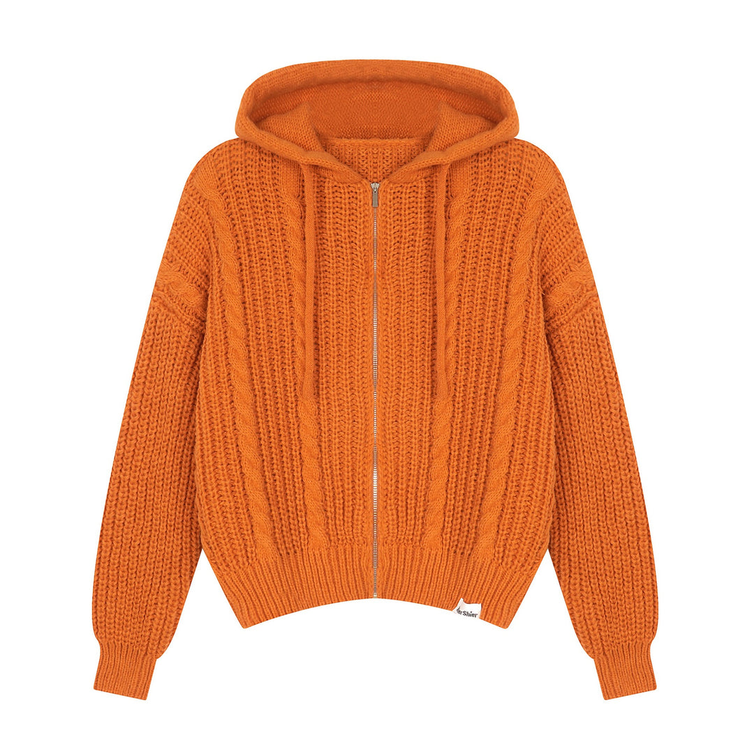 Damen Grobstrickjacke mit Kapuze und Reißverschluss Echoarchiv