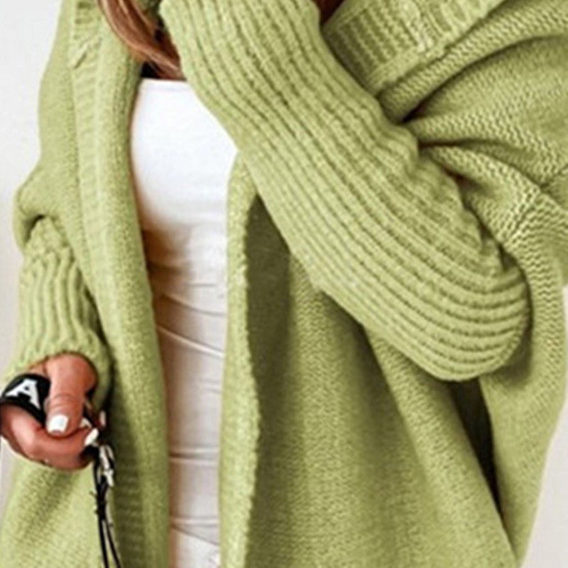 Damen Longline Kapuzen-Strickcardigan mit offener Front – Veloura